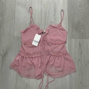 Pink Sheer Ruffle Camisole Top